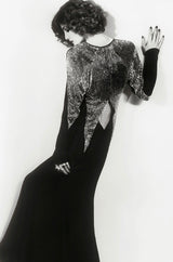Fall 1973 Karl Lagerfeld for Chloe Black Silk Dress w Gold Beaded Bodice