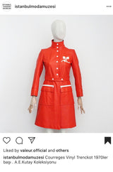 Iconic 1960s Andres Courreges Bright Orange  & White Vinyl Coat or Dress