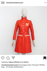 Iconic 1960s Andres Courreges Vivid Orange & White Vinyl Coat or Dress w Original Belt