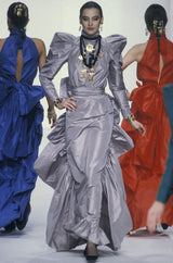 Runway 1981 Christian Dior by Marc Bohan Grey Silk Taffeta Ruffle Dress