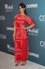 Fall 1979 Zandra Rhodes Book Piece 'Chinese Squares' Printed Red Silk Chiffon Dress