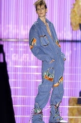 Resort 2002 John Galliano Denim Trench Coat w Embroidered Detailing