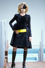 Iconic Fall 2000 Chanel by Karl Lagerfeld Haute Couture Black Silk Tulle Ruffle Evening Coat