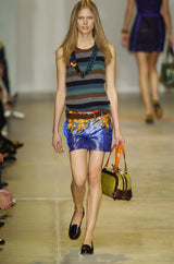 Iconic Spring 2005 Prada Runway Look 35 Printed Feather Pleated Silk Skirt
