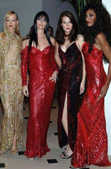 Cosmo Cover Documented Fall 1983 Bob Mackie Couture Red Glass Beaded & Silk Chiffon Halter Back Dress