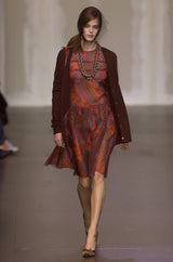 Fall 2005 Miu Miu Purple Printed Off Shoulder Semi-Sheer Dress