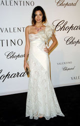 Romantic 2007 Valentino Ivory Silk Chiffon & Lace One Shoulder Bias Cut Dress
