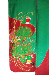 1950s Embroidered and Hand Dyed Furisode Kimono
