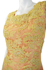 1960s Peach and Yellow Lace Gown