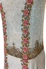 Extraordinary 1920s 3D Pink & Gold Floral Beaded Blue Flapper Dress