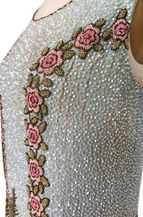Extraordinary 1920s 3D Pink & Gold Floral Beaded Blue Flapper Dress