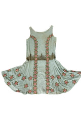 Extraordinary 1920s 3D Pink & Gold Floral Beaded Blue Flapper Dress