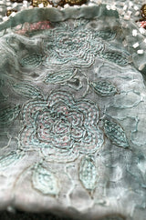 Extraordinary 1920s 3D Pink & Gold Floral Beaded Blue Flapper Dress