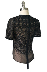 Early 1980s Yves Saint Laurent Haute Couture Hand Embroidered & Beaded Silk Chiffon Top
