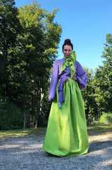 Spring 1978 Bill Blass Crisp Bright Green Silk Taffeta Skirt & Purple Silk Top Dress Set