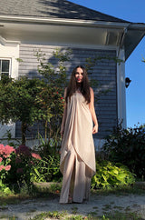 Fall 1994 Bill Blass Sand Coloured Silk Crepe Gathered Front Halter Dress