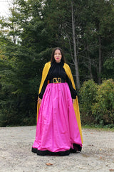 Fall 1977 Bill Blass Couture Full Pink Silk Satin Skirt & Black Top Dress Set