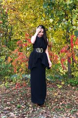 1990s Christian Dior Chic Black Sheath Dress w Pleated Cape Overley