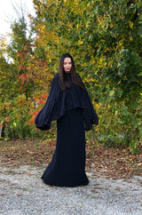 1990s Christian Dior Chic Black Sheath Dress w Pleated Cape Overley