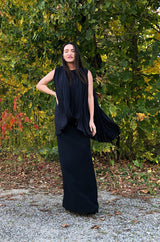 1990s Christian Dior Chic Black Sheath Dress w Pleated Cape Overley