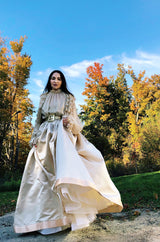 Fall 1977 Bill Blass Couture Gold Top, Tassle Vest & Ivory Silk Skirt Dress Set