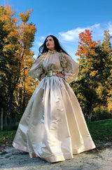 Fall 1977 Bill Blass Couture Gold Top, Tassle Vest & Ivory Silk Skirt Dress Set