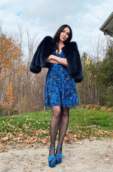 Recent Prada Deep Blue Grey Faux Fur Cropped 'Chubby' Jacket