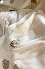 1960s Stavropoulos Gold Embroidered Ivory Silk One Shoulder Dress & Coat