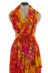 Spring 1967 Pauline Trigere Vogue Documented Printed Silk Chiffon Jumpsuit w Multi Way Front