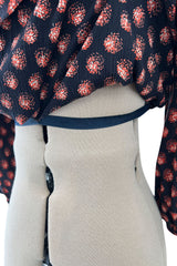 Incredible 1970s Givenchy Demi-Couture Pinecone Print Ruffle Skirt & Peaked Shoulder Top Set