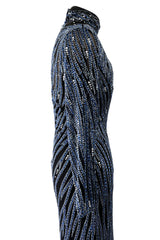 Incredible 1987 Bob Mackie Blue & Silver Beaded & Sequin Dress on Black Net