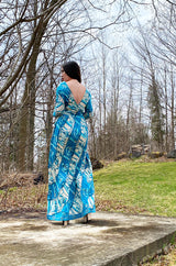 Rare 1972 Hermes 'Cliquetis' by Julia Abadi Printed Turquoise Silk Jersey Dress