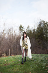 1970s Unlabeled Arissa of France Deep Ivory Faux Fur Alternative String Coat