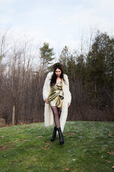 1970s Unlabeled Arissa of France Deep Ivory Faux Fur Alternative String Coat