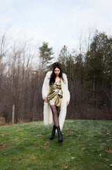 1970s Crissa Cotique France Light Ivory Faux Fur Alternative String Coat Jacket