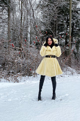 Incredible 1980s Thierry Mugler Cinched Waist Faux Fur Hooded Coat