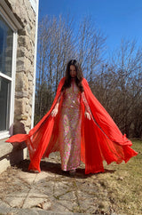 1960s Kiki Hart Silver, Gold & Pink Silk Brocade Dress w Rhinestone Detailing