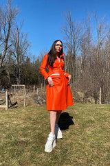 Iconic 1960s Andres Courreges Vivid Orange & White Vinyl Coat or Dress w Original Belt
