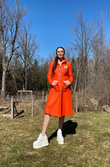 Iconic 1960s Andres Courreges Vivid Orange & White Vinyl Coat or Dress w Original Belt
