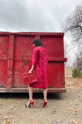 Mid 1950s Christian Dior London Demi-Couture Raspberry Printed Silk Coat & Dress Set