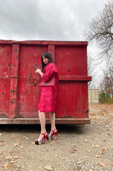 Mid 1950s Christian Dior London Demi-Couture Raspberry Printed Silk Coat & Dress Set