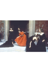 c.1977 Valentino Strapless Silk Chiffon Red Ruffle Full Length Dress
