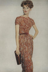 Brilliant 1957 James Galanos Large Floral Print Front Gathered Silk Evening Dress
