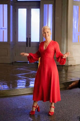 Iconic 1972 Ossie Clark Couture 'Cuddly' Black Moss Crepe Open Back Wrap Dress w Huge Sleeves