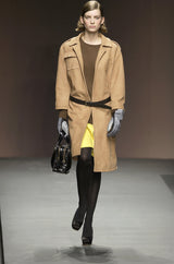 Fall 2003 Prada Runway Documented Ostrich Textured Suede Leather Coat w Belt