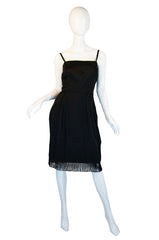 1950s Bead Fringe Hem Silk Wiggle Dress