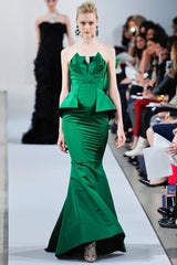 Spectacular Resort 2013 Oscar de la Renta Runway Strapless Emerald Green Silk Dress