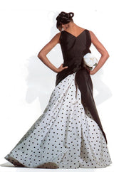 Well Documented Spring 1988 Valentino Haute Couture Silk Dress w Sweeping Dotted Train & Flower