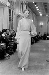 Spring 1972 James Galanos Couture Deep Yellow Silk & Chiffon Plunge Dress