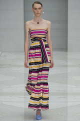 Spring 2016 Salvatore Ferragamo Ad Campaign Striped Strapless Dress